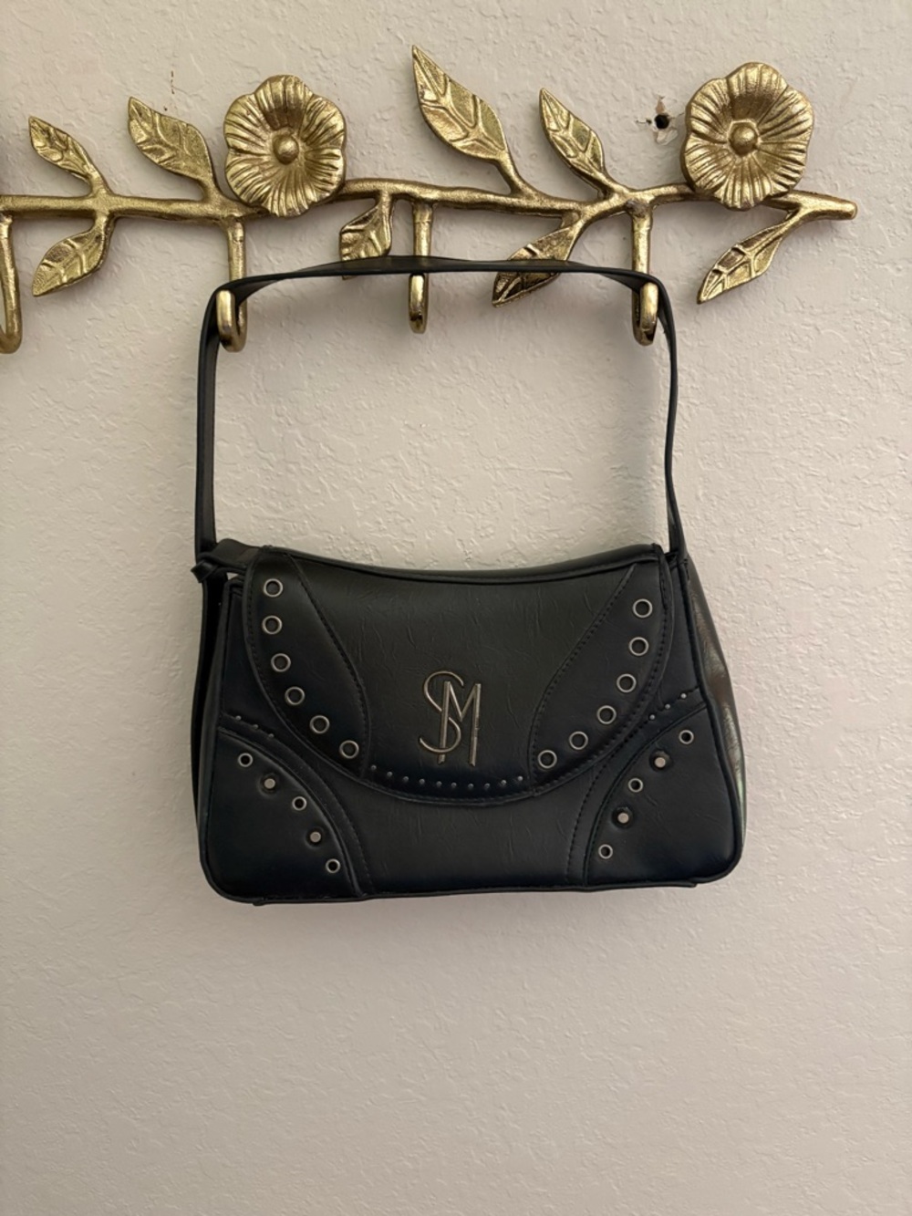 Black Women's Shoulder Bag with Stud Detail